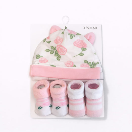 Pink Flower 5 Piece Cap & Socks Gift Set
