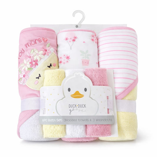 Pretty 6-Piece Hooded Towel & Washcloth Set – Super Soft Terry