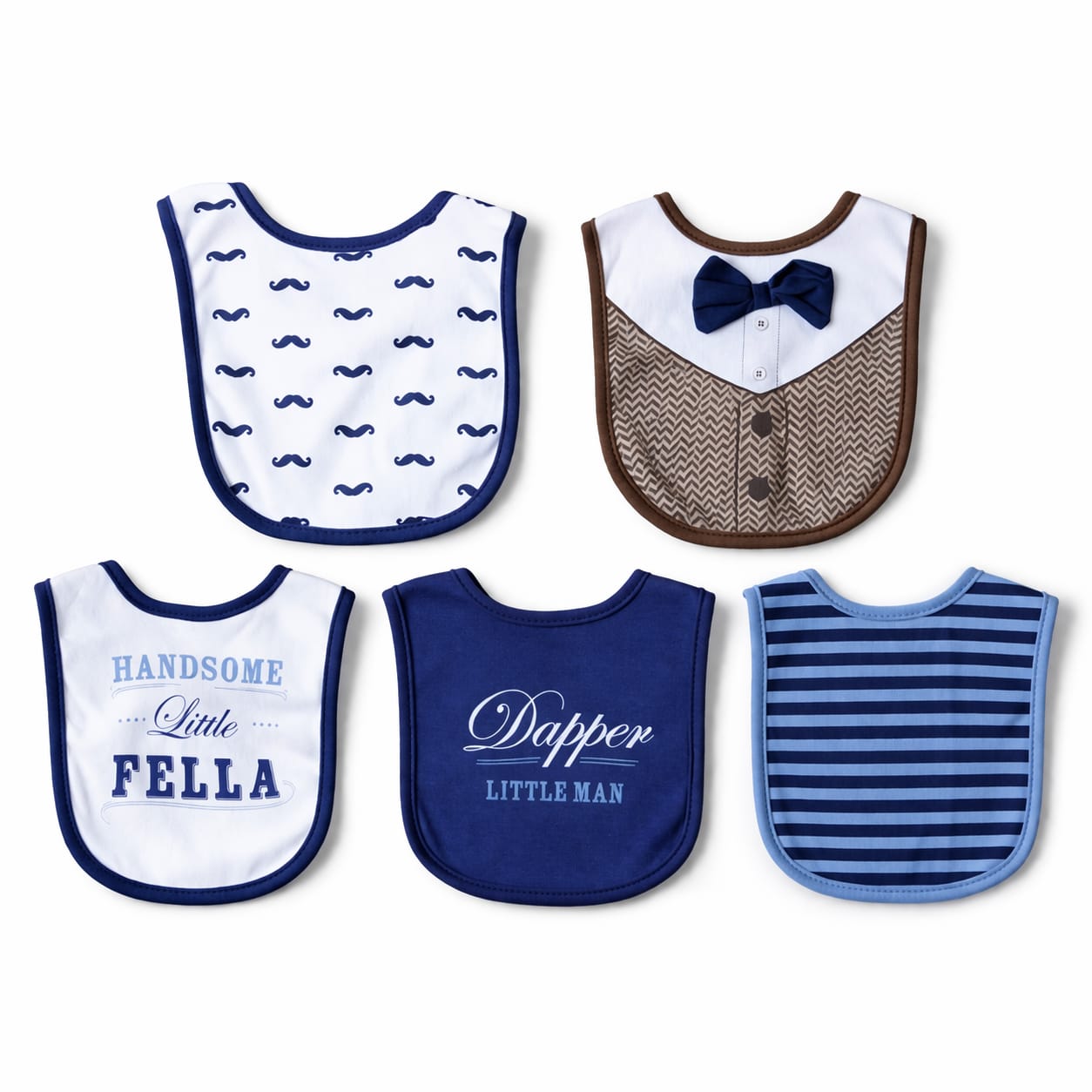 Blue Bow 5 Piece Bib Set