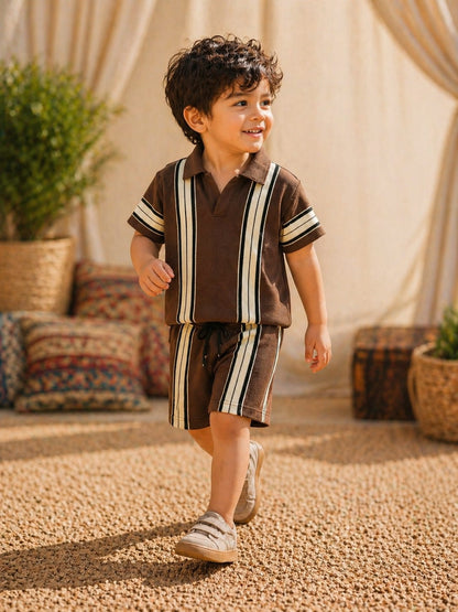 Little Escape Summer 2026. A premium camel co-ord made with lightweight breathable fabric, designed for everyday comfort and effortless summer style for kids.