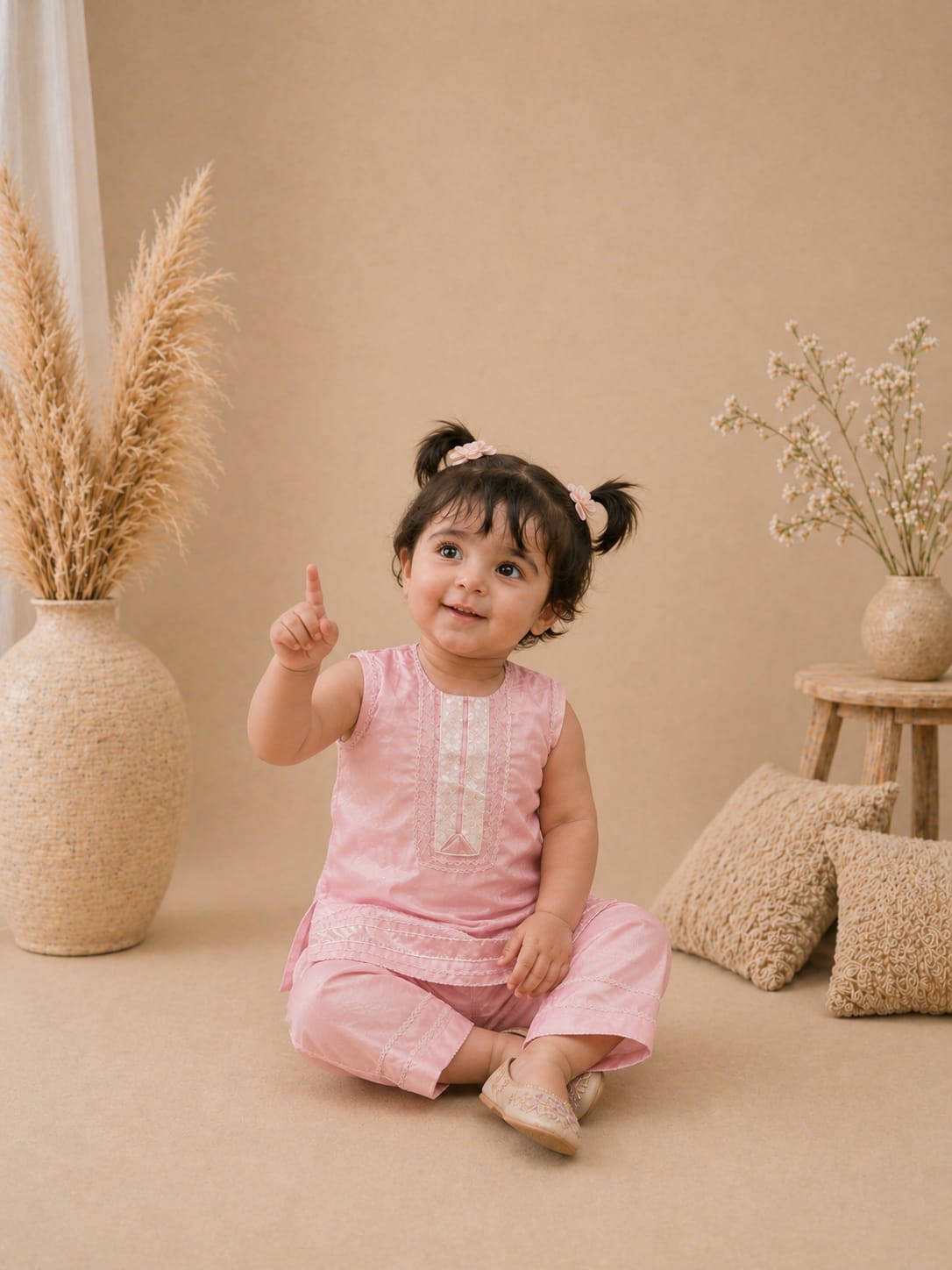 Noor Blush Pink Silk Girls Eid Set