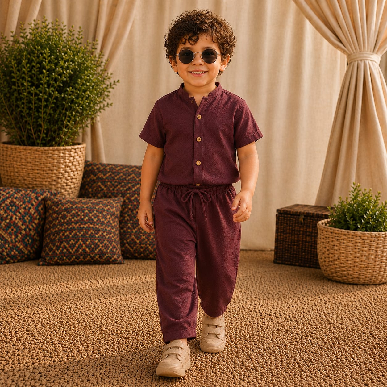 Crimson Calm Relaxed Unisex Shirt & Trouser Summer Set