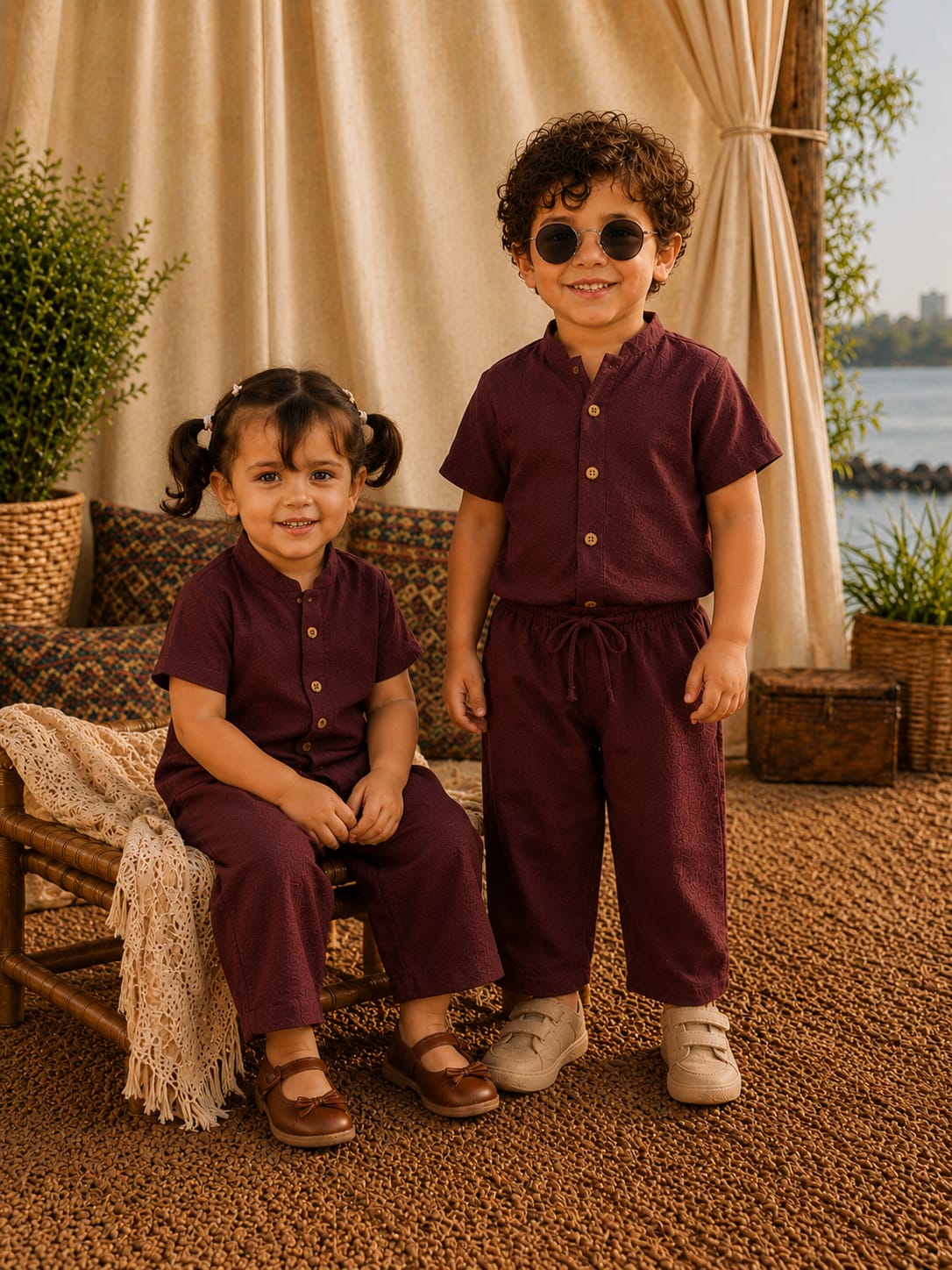 Crimson Calm Relaxed Unisex Shirt & Trouser Summer Set