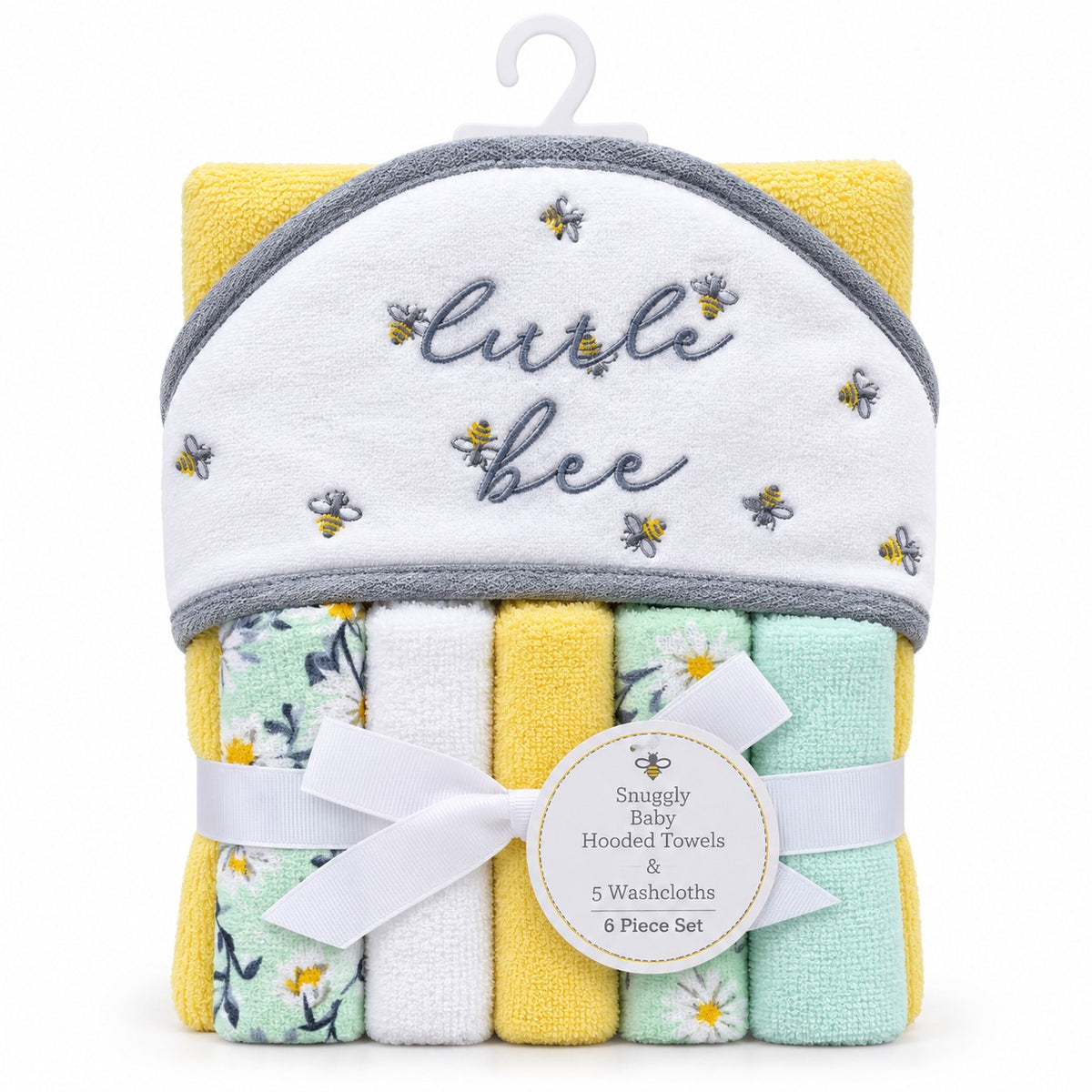 Little Bee Baby Hooded Towel & Washcloth Gift Set – 6 Piece Set