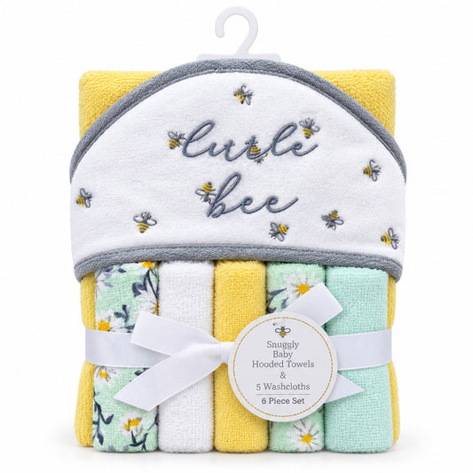 Little Bee Baby Hooded Towel & Washcloth Gift Set – 6 Piece Set
