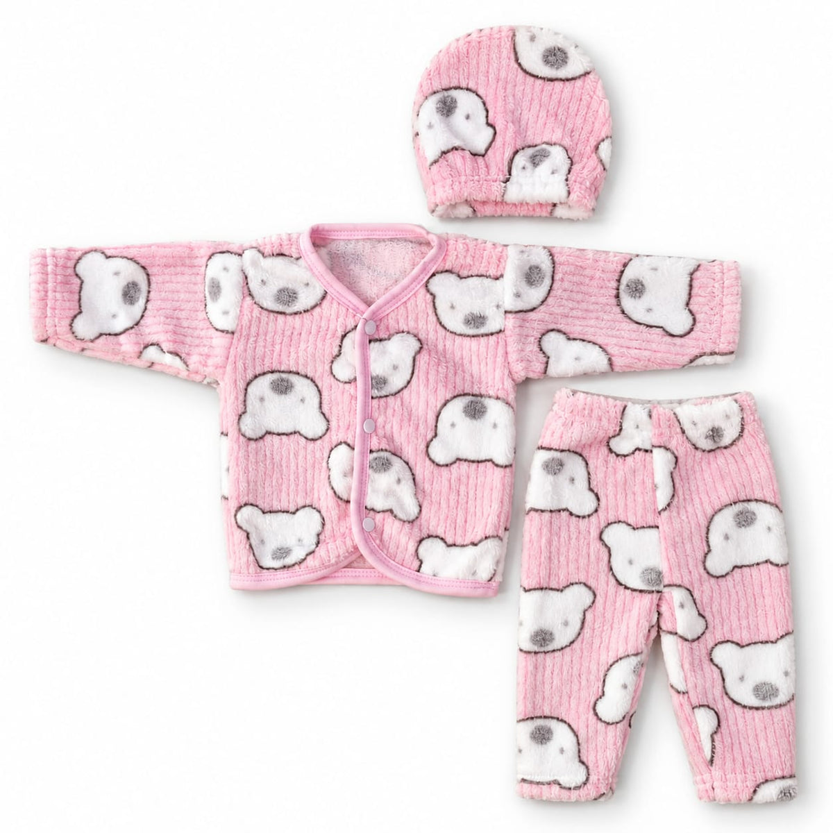 Pink Teddy Bear Newborn Baby Suit Set – 3 Piece