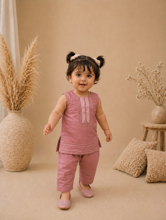 Noor Blush Pink Silk Girls Eid Set