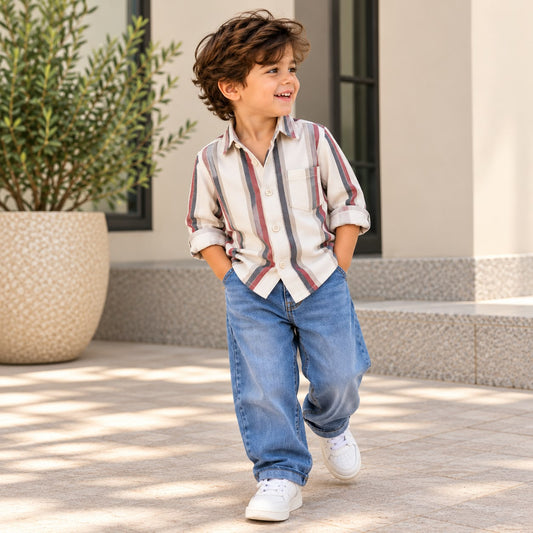 Ivory Heritage Stripe Cotton Twill Baby Shirt – 3 Styles