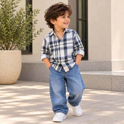 Heritage Check Cotton Twill Baby Shirt – 2 Collar Styles