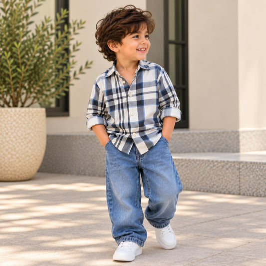 Heritage Check Cotton Twill Baby Shirt – 2 Collar Styles
