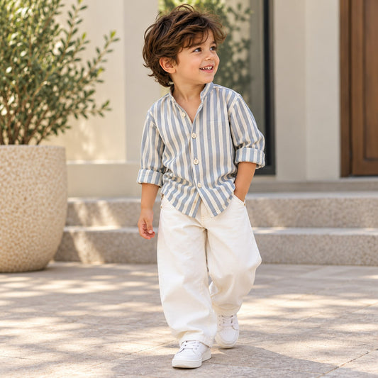 Stone Stripe Cotton Twill Button-Down Shirt for Babies & Toddlers
