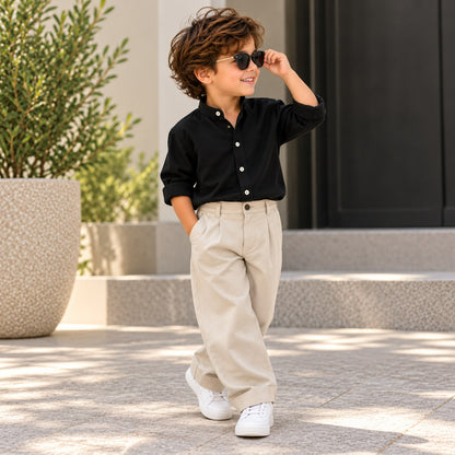 Noir Black Cotton Twill Button-Down Shirt for Babies & Toddlers