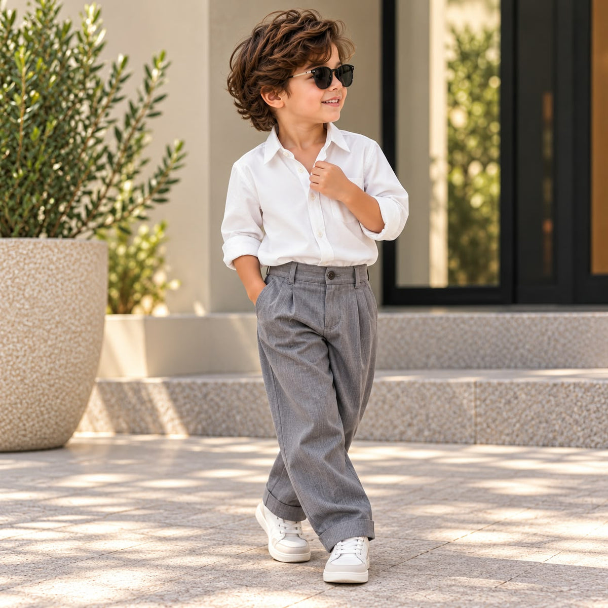 Ivory Cotton Twill Button-Down Shirt for Babies & Toddlers