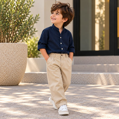 Midnight Navy Cotton Twill Button-Down Shirt for Babies & Toddlers
