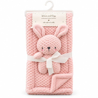 Bunny Puff Fur Fleece Baby Blanket with Plush Bunny