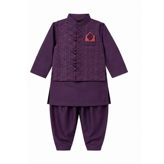 Multicolor 4-8 Months Embroided Kurta Pajama With Waist Coat