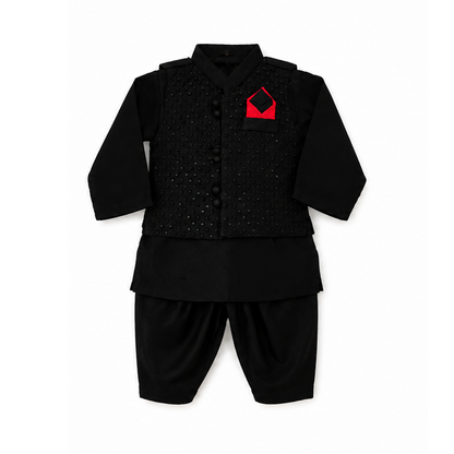 Cross Button Kurta Pajama With Waistcoat 4-8 Months