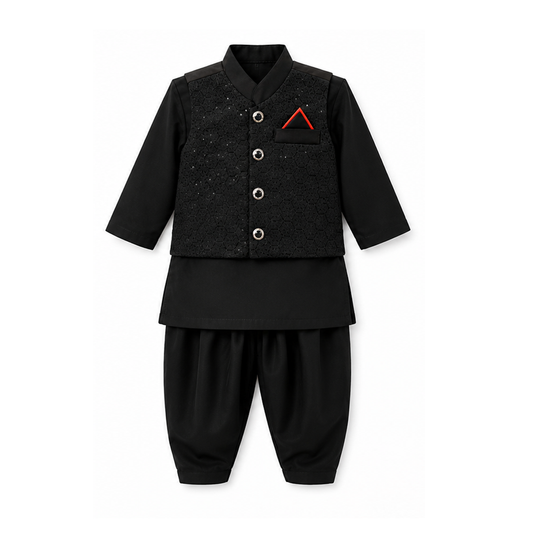 Black Kurta Pajama With Waist Coat