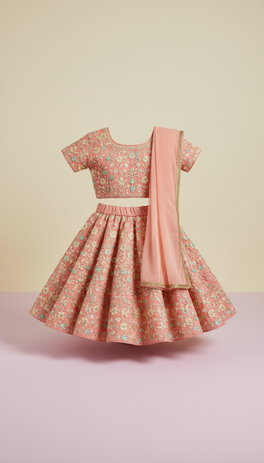Blush Coral toddler lehenga ensemble