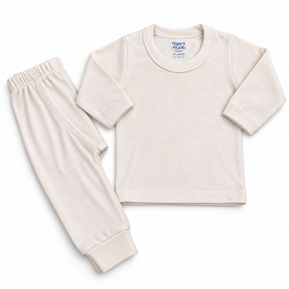 Cream cotton baby warmer set with long-sleeve top and matching pants