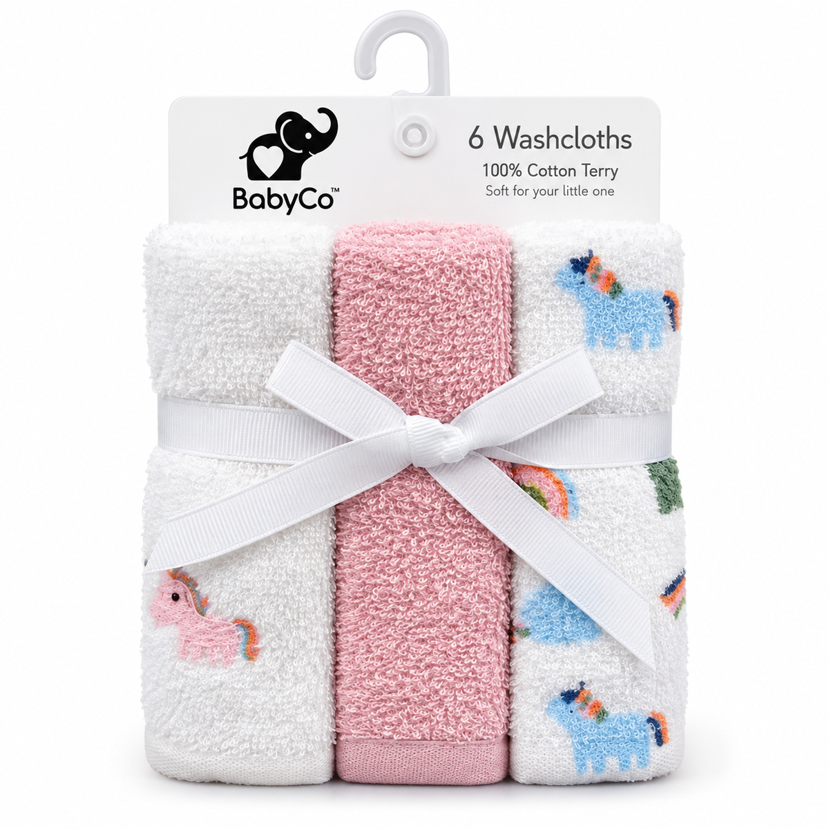 BabyCo 6-piece baby washcloth set with soft cotton terry cloths