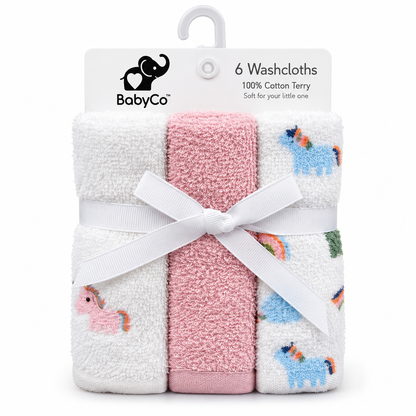 BabyCo 6-piece baby washcloth set with soft cotton terry cloths