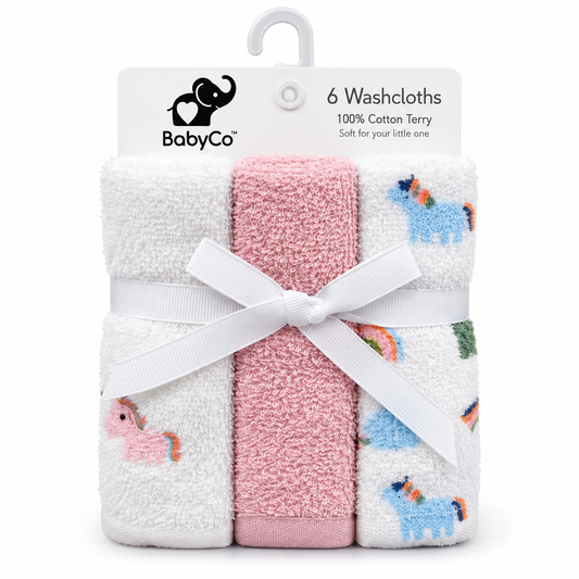 BabyCo 6-piece baby washcloth set with soft cotton terry cloths