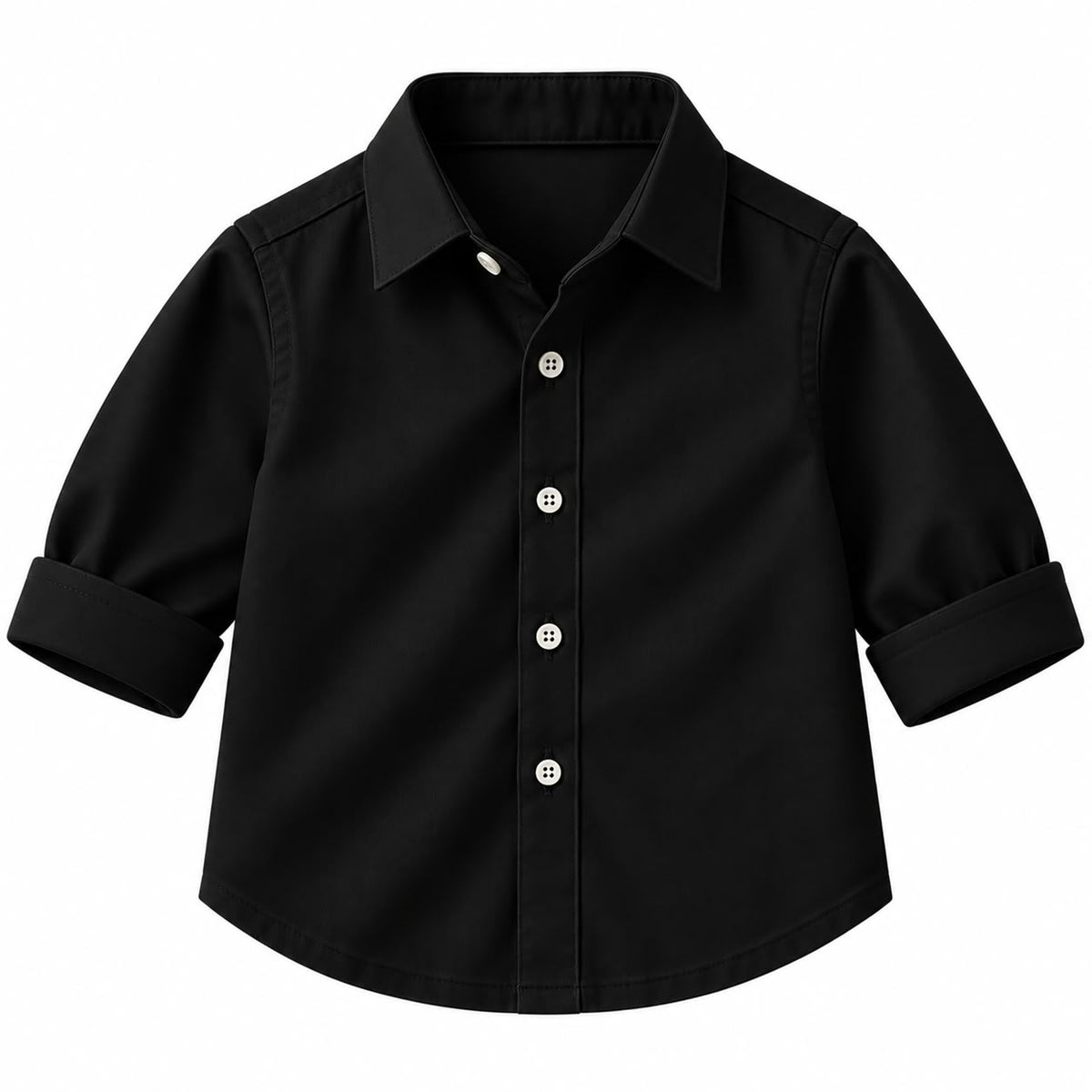 BabyCo black cotton twill baby shirt with classic point collar and button front, suitable for pre-winter and winter