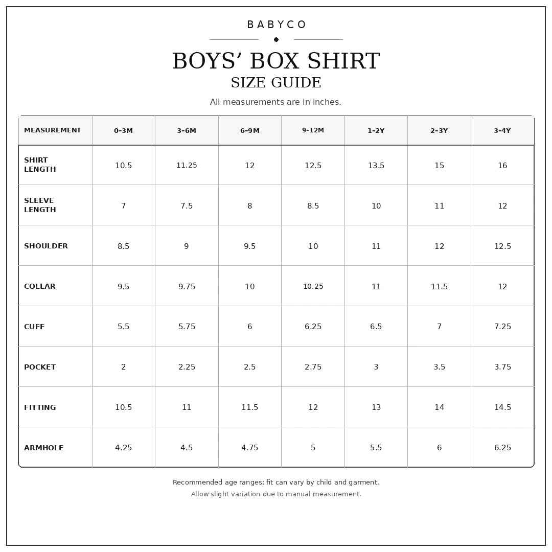Size chart — Skystripe Cotton Button-Down Shirt for Babies & Toddlers