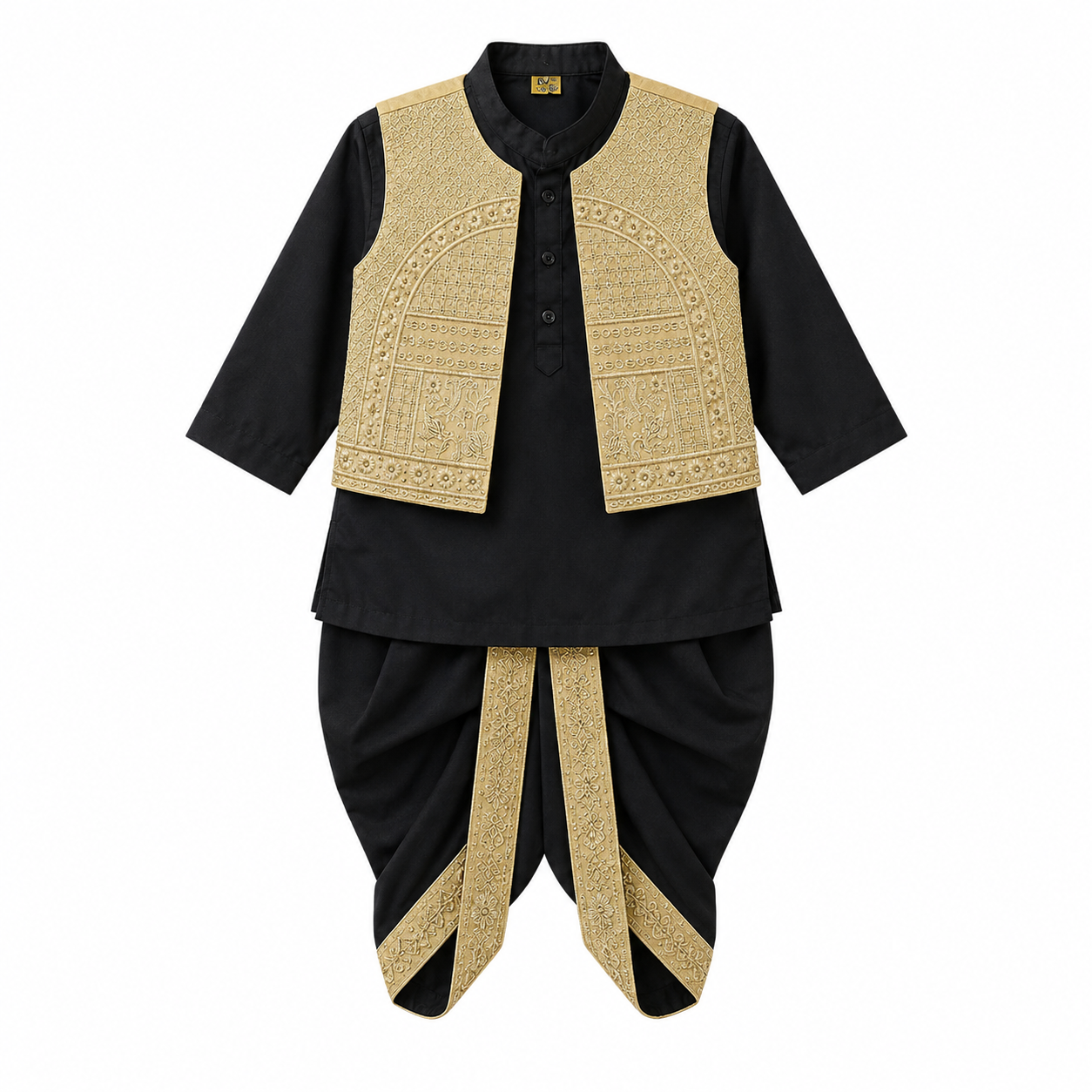 King Black Dhoti Kurta With Waistcoat
