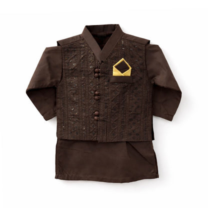 Multicolor 4-8 Months Embroided Kurta Pajama With Waist Coat