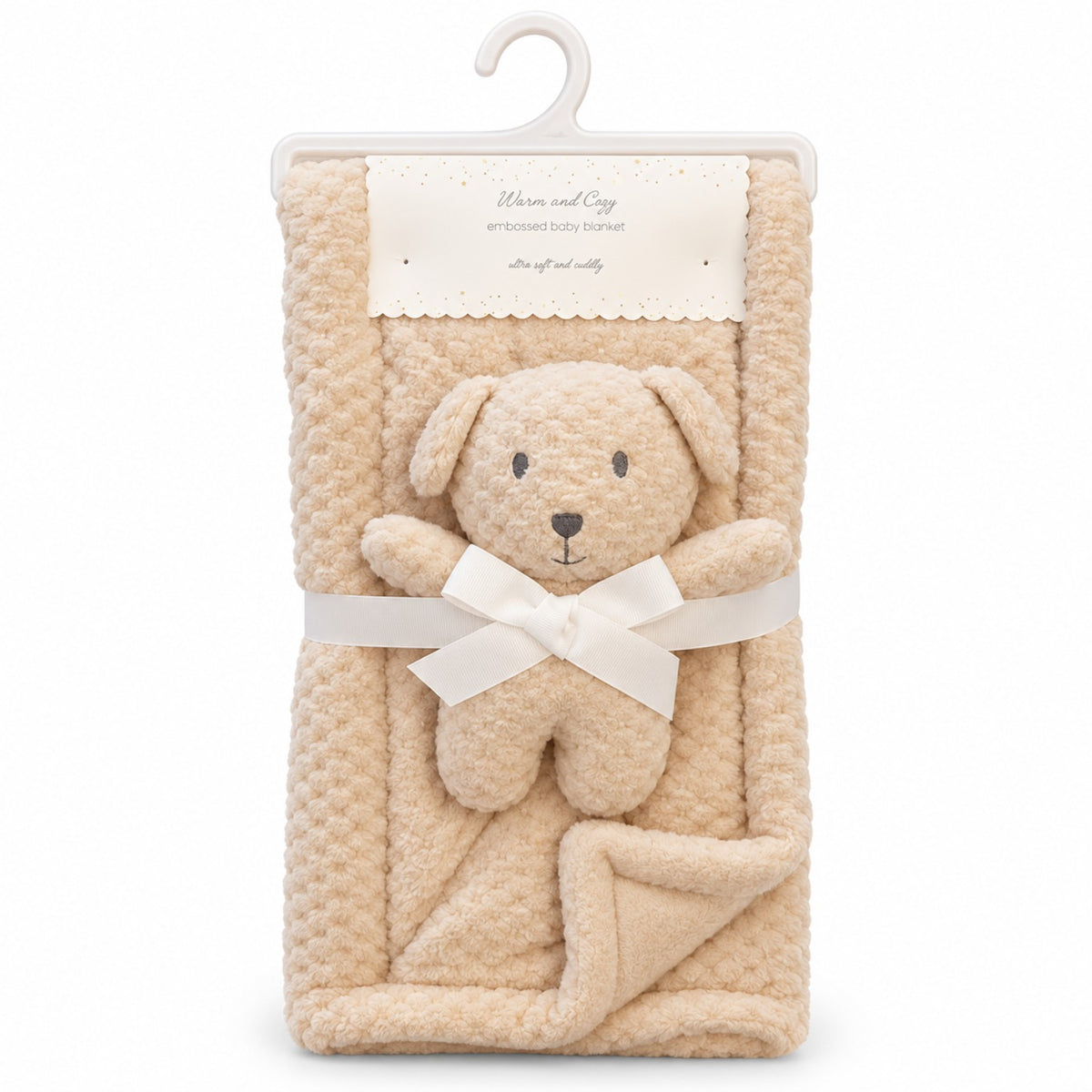 Cream beige premium fur fleece baby blanket with matching plush toy, BabyCo Pakistan