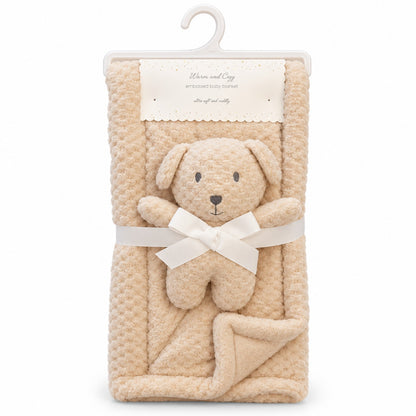 Cream beige premium fur fleece baby blanket with matching plush toy, BabyCo Pakistan