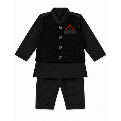 Black Cross Baby Kurta Pajama with Waistcoat