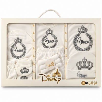Disney Princess 10-piece newborn winter starter gift set in white with crown and Princess embroidery