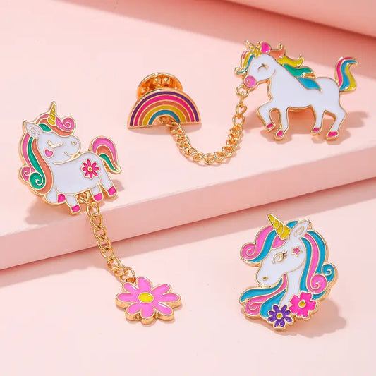 3 Pieces Girls Unicorn Rainbow Design Brooch Pins