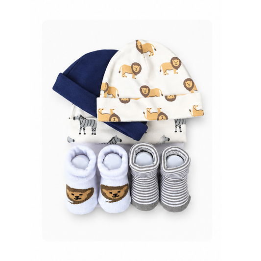 Hudson Lion 5 Piece Cap Set With Booties