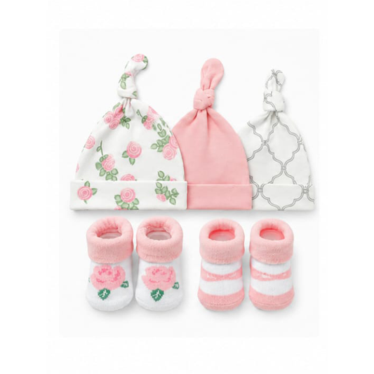 Pink Flower 5 Piece Cap & Socks Gift Set