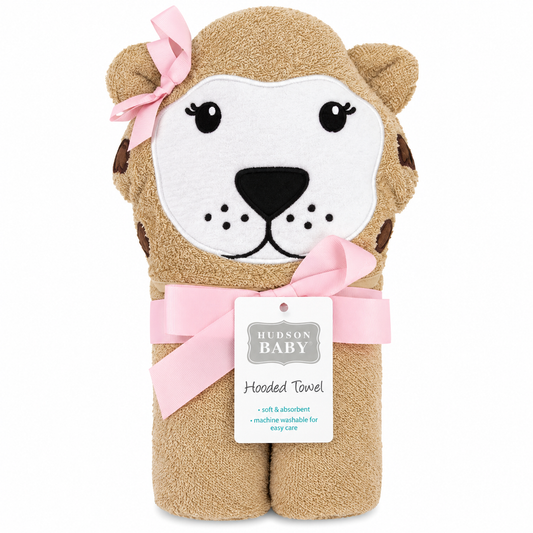 Hudson Baby Lion Hooded Bath Towel – Pink & Tan