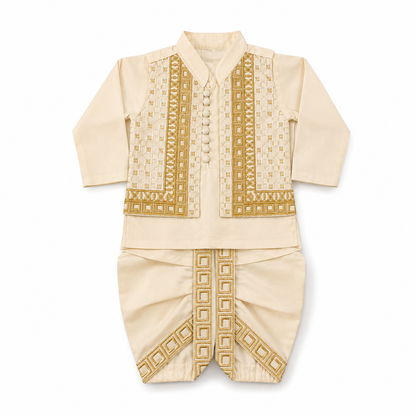 Premium Cross Button Dhoti Kurta With Waistcoat