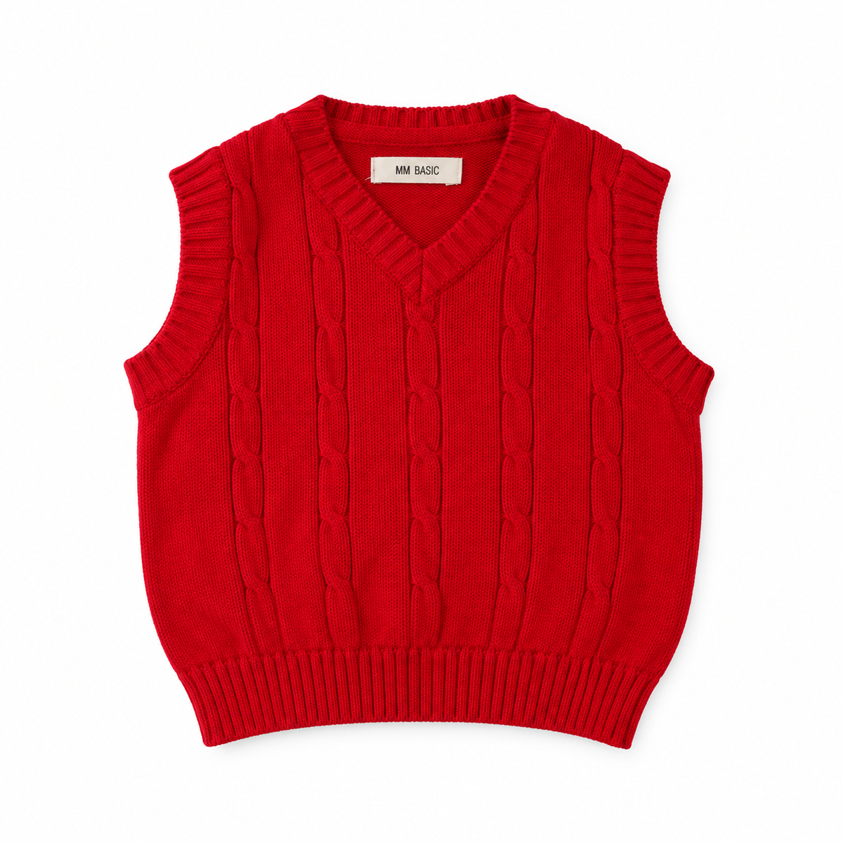 Classic Cable Knit V-Neck Sweater Vest – Red