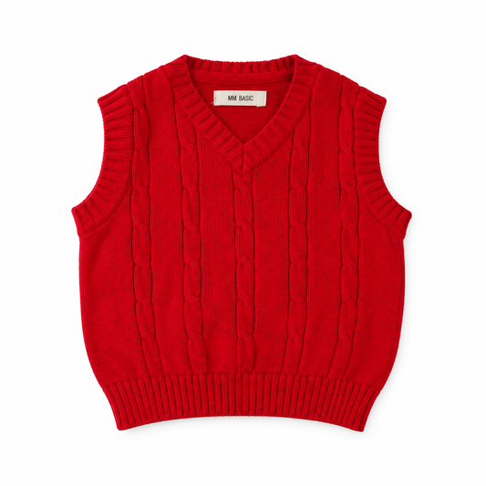 Classic Cable Knit V-Neck Sweater Vest – Red