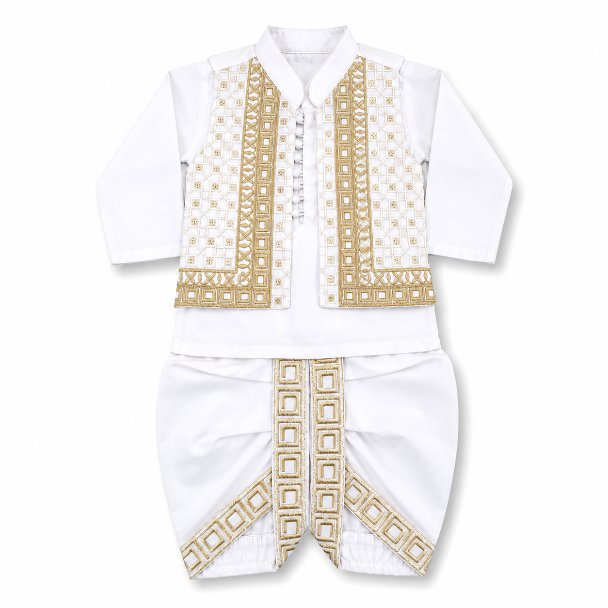 Premium Cross Button Dhoti Kurta With Waistcoat