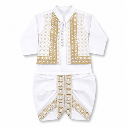 Premium Cross Button Dhoti Kurta With Waistcoat