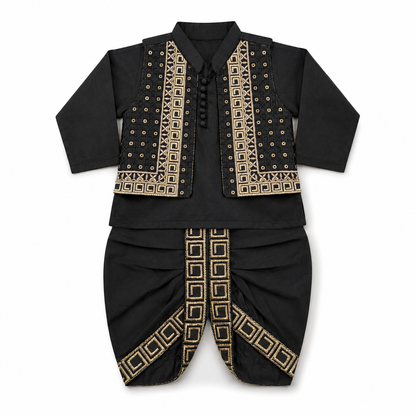 Premium Cross Button Dhoti Kurta With Waistcoat