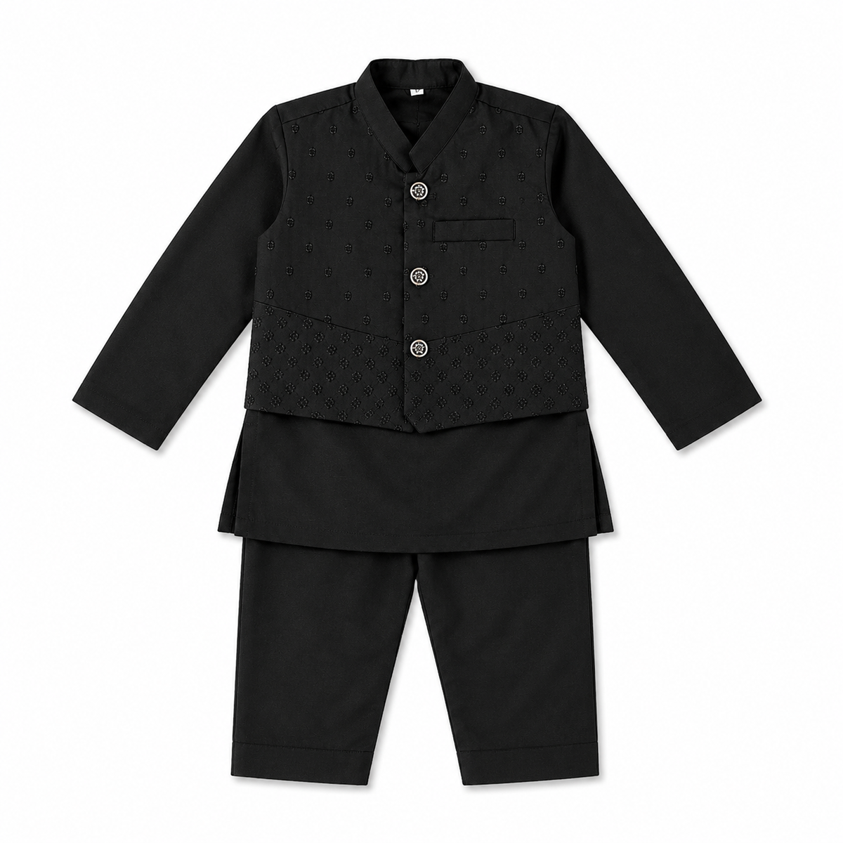 Black dotted baby boy kurta pajama with waistcoat