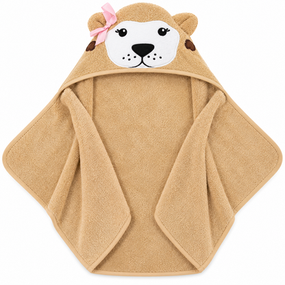 Hudson Baby Lion Hooded Bath Towel – Pink & Tan