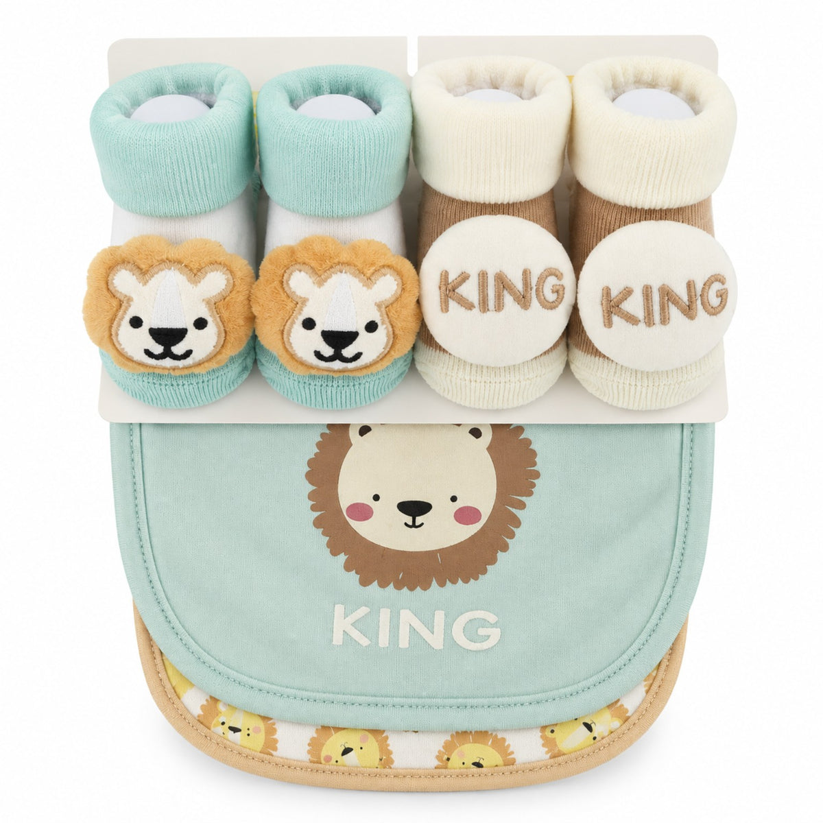 Little Lion King 4-piece baby cotton bib and booties set with lion design
