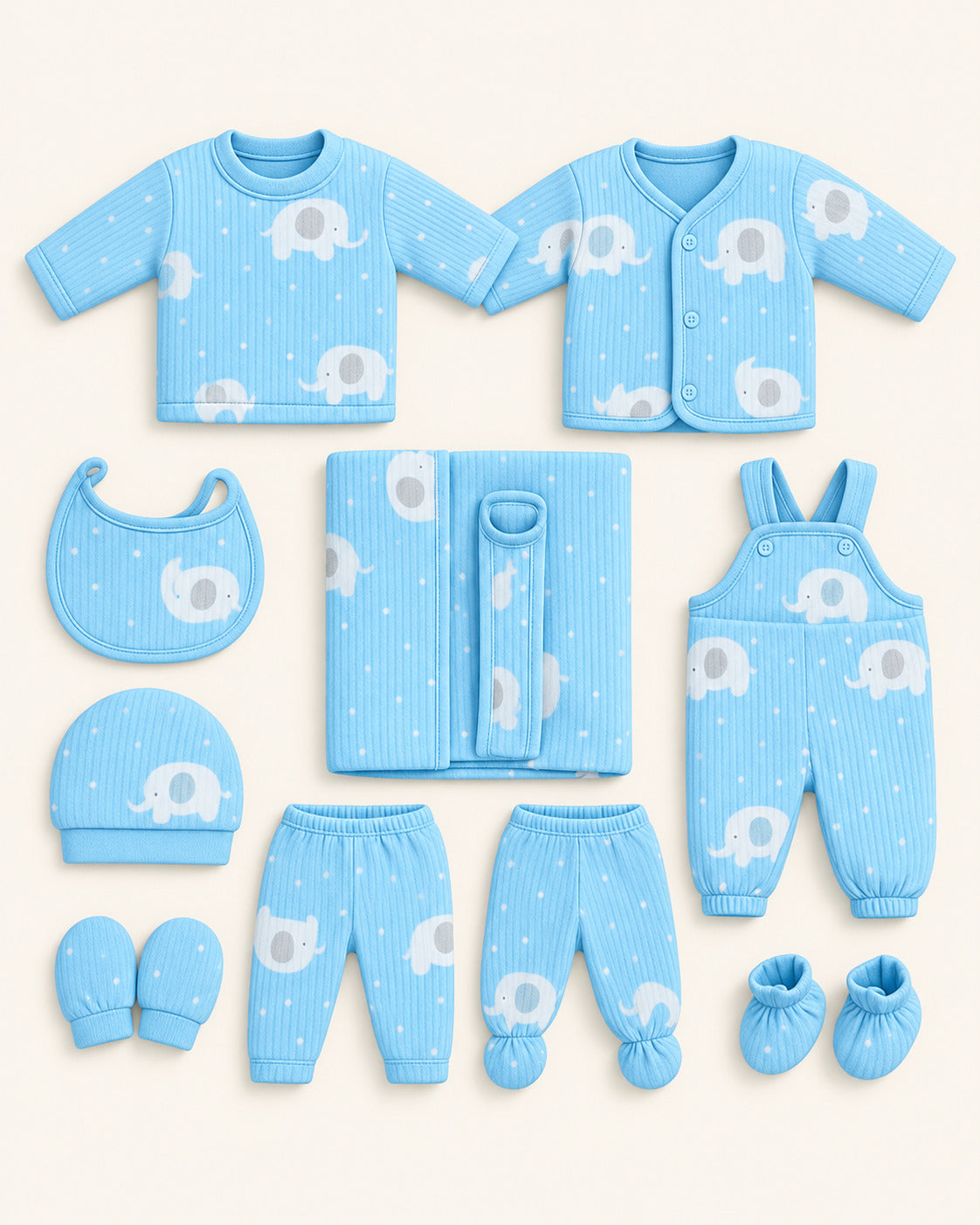 Premium blue elephant soft fleece 11-piece winter newborn set