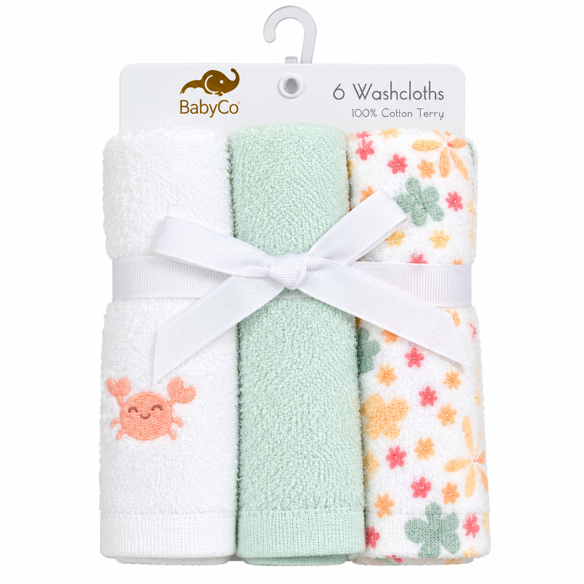 Pastel Bloom 6-piece cotton terry washcloth set for babies